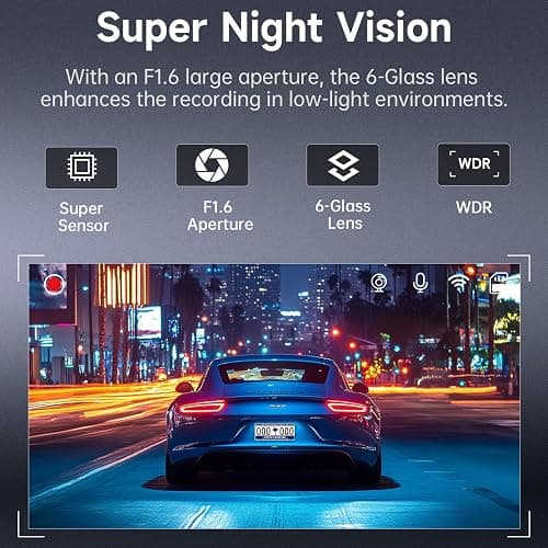 Dash Cam Front and Rear, 2.5K+1080P Dual Dash Camera for Cars, Ecomoment Car Camera with 1.47" IPS Screen, Built-in Wi-Fi, 170° Wide Angle, Night Vision, G-Sensor, 24H Parking Mode, 32GB Card Included thumbnail 4