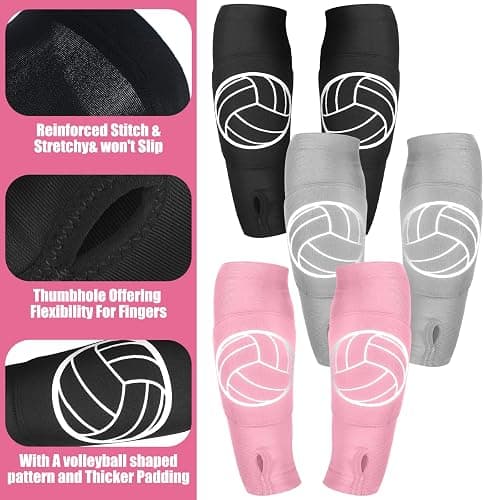 Sosation 3 Set Volleyball Arm Sleeves and Knee Pads for Kids Soft Forearm Sleeves with Protection Pad Thumbhole Volleyball Accessories for Training Youth Girls Boys 5-8 Years Old thumbnail 3