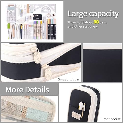 EASTHILL Big Capacity Pencil Case Large Pencil Pouch Stationery Pen Bag for Teen Girls-Black thumbnail 6