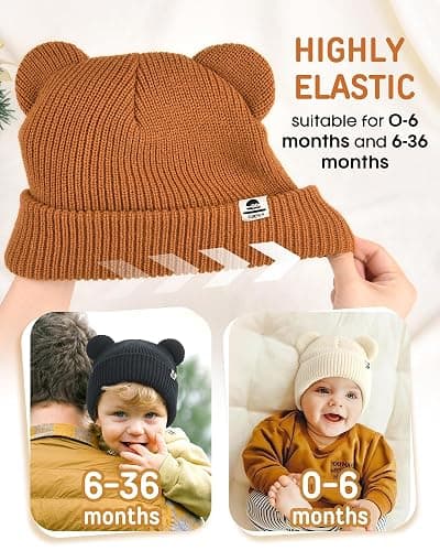 FURTALK Baby Beanie Winter Hat with Bear Ear for Infant Toddler Boys Girls Soft Knitted Skull Cap thumbnail 4