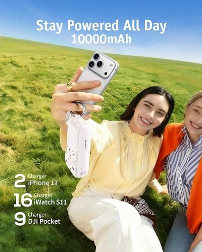 RORRY Flow Portable Charger, 10000mAh 40W Fast Charging Power Bank with Built-in USB C Cable and Foldable Wall Plug, Battery Pack Travel Essentials for iPhone 17/16/15, Apple Watch, iPad, MacBook thumbnail 7