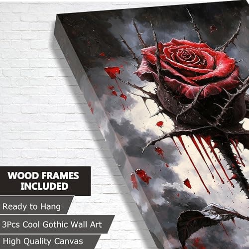 Framed Gothic Wall Art, Romantic Goth Decor, Spooky Dark Crow Flower Butterfly Aesthetic Pictures Decor for Bedroom Living Room Home(Framed, 12x16in, Set of 3, Ready to Hang) thumbnail 2
