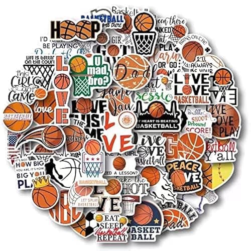 AOWDIAO Basketball Stickers for Water Bottle Cute Basketball Gifts 50 Pieces Sports Stickers for Kids Teens Adults - Image 1