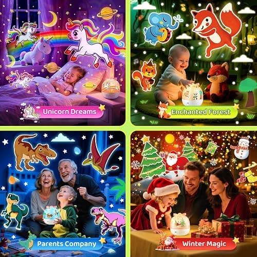 Nachtlicht Sternenhimmel Projektor Kinder,10 Musik Spieluhr , Nachtlicht Baby,Nachttischlampe ,Kawaii Deko,Einhorn Geschenke für Mädchen,Weihnachtsgeschenke, Weiß thumbnail 6