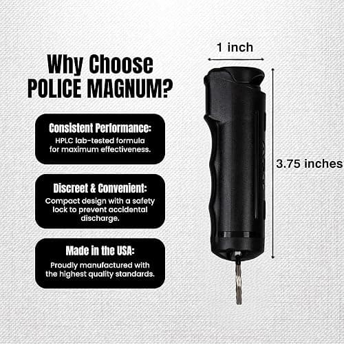 Police Magnum Keychain Pepper Spray Flip Top Safety 1 Pack 1/2oz - Maximum Heat Strength OC with Dye- Tactical Small Compact Case Holder- for Women & Men's Self Defense- Made in The USA thumbnail 5