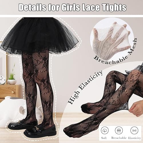 GUXIMIAR Girls Lace Fishnet Tights Toddler Sheer Patterned Stockings Halloween Tights Hollow Dance Pantyhose for Kids thumbnail 5