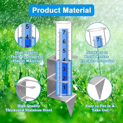 Timenued Rain Gauge Outdoor,7" Rain Gauges Outdoors Best Rated with Stainless Steel Rack Holder,Freeze Proof Plastic Large Guage for Yard Garden Fence Lawn Farm thumbnail 5