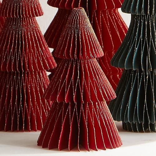 Honeycomb Paper Tree Set of 8 Classic Christmas, Red Green Holiday Mantel Décor, Glitter Gold Edging, Vintage-Inspired Trees, Nostalgic Centerpiece (Set 8 Classic) thumbnail 7