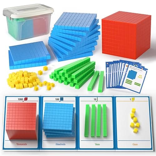 TOMMYHOME Base Ten Blocks with Place Value Chart - Math Manipulatives for Kids.Counting Blocks for Math to Help Educate Kindergarten Teachers. - Image 1