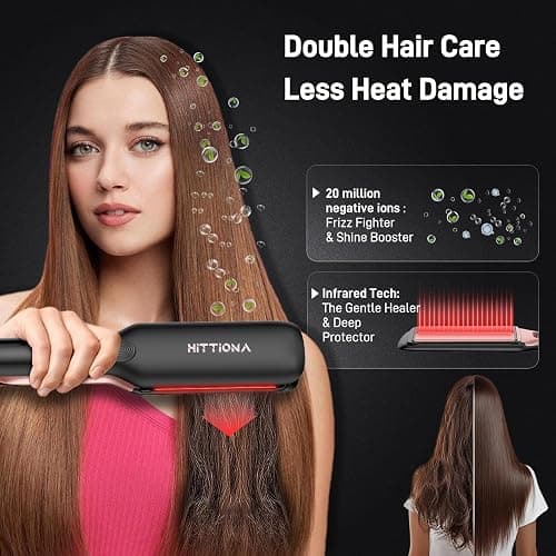 HITTIONA Flat Iron Hair Straightener - 1.75" Infrared Ceramic Flat Iron Anti-Frizz with Ionic & Vibration Technology, 5S Instant Heat, Dual Voltage Hair Straightener, for All Hair Types thumbnail 2