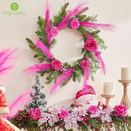 Alecono Hot Pink Pampas Grass 17in 𝟯𝟬𝙋𝙘𝙨, Artificial Faux Fluffy Pampas Grass Decor for Home Wedding Centerpieces Party thumbnail 8