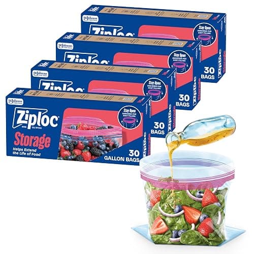 Ziploc Gallon Food Storage Bags, 120ct Total, Stand-Up Bottom, Easy to Fill, 30 Count (Pack of 4) (Packaging May Vary) - Image 1