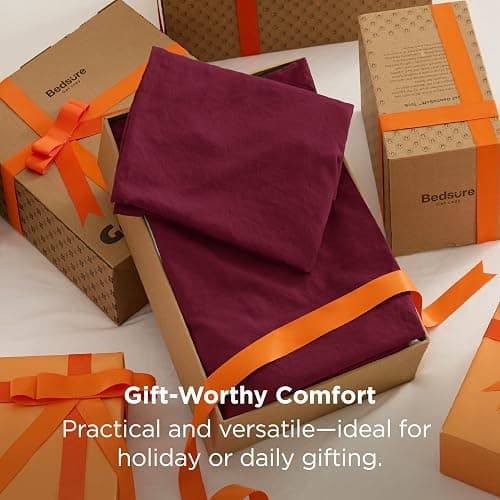 Bedsure King Size Comforter Set, Dark Red Soft Prewashed Bedding for All Seasons, 3 Pieces GentleSoft™ Warm Down Alternative Bed Set, 1 Lightweight Comforter (104"x90") and 2 Pillowcases (20"x36") thumbnail 4