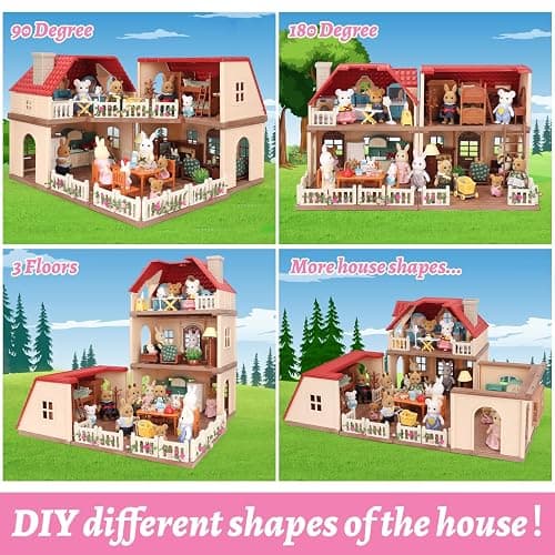 Family Cozy Cabin Doll House Playset, Dollhouse Furniture and Accessories,DIY Cottage Pretend Play Dollhouses, for Toddlers, Boys & Girls thumbnail 5