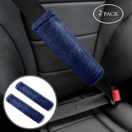 Amooca Soft Faux Fur Universal Fit Seatbelt Cover Car Truck SUV Airplane Seat Belt Shoulder Pad for Carmera Backpack Straps Neck Cushion Protector 2 Pack 10.5in Dark Blue thumbnail 4