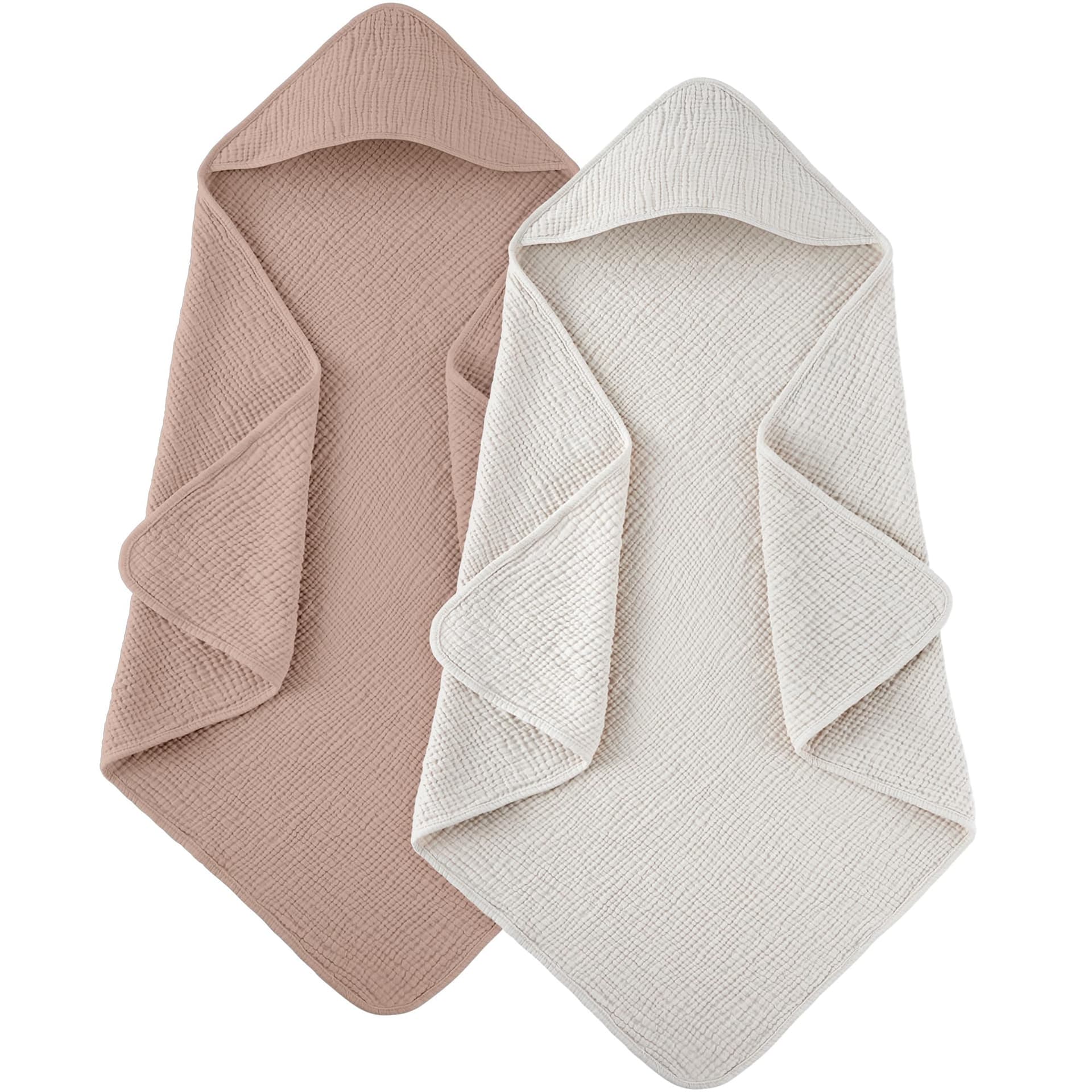 Susurration - Toallas de baño de muselina con capucha para bebé recién nacido, 100% algodón muselina para bebés unisex, niños y niñas - 76 x 76 cm, paquete de 2 (Arena y Crema) thumbnail 2