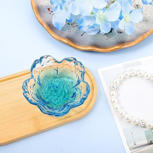 Qianyu Blue Flower Ring Dish Small Key Bowl Aesthetic Glass Trinket Tray Engagement Wedding Ring Holder Plate Room Decor Jewelry Dish Organizing Necklace Earrings for Mom Friend Sister thumbnail 2