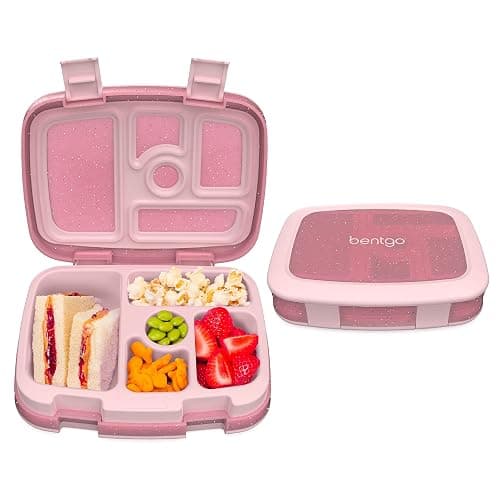 Bentgo Kids 5-Compartment Lunch Box - Glitter Design for School, Ideal for Ages 3-7, Leak-Proof, Drop-Proof, Dishwasher Safe, & Made with PFAS & BPA-Free Materials (Glitter Edition - Petal Pink) - Glitter Edition - Petal Pink - Image 1