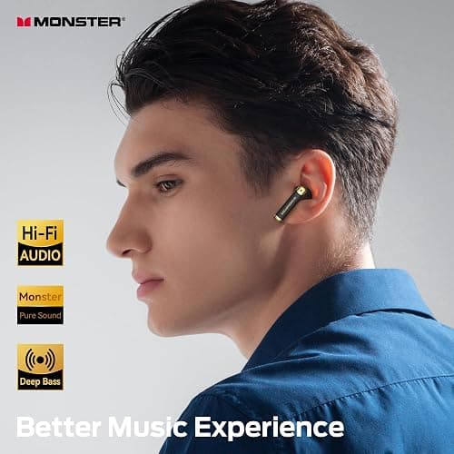 Monster Wireless Earbuds, Bluetooth 6.0 in-Ear Headphones with Charging Case, Stereo Earphones Deep Bass Sound, Built-in Mic, Clear Call, Water Resistant Design for Sports Black thumbnail 2