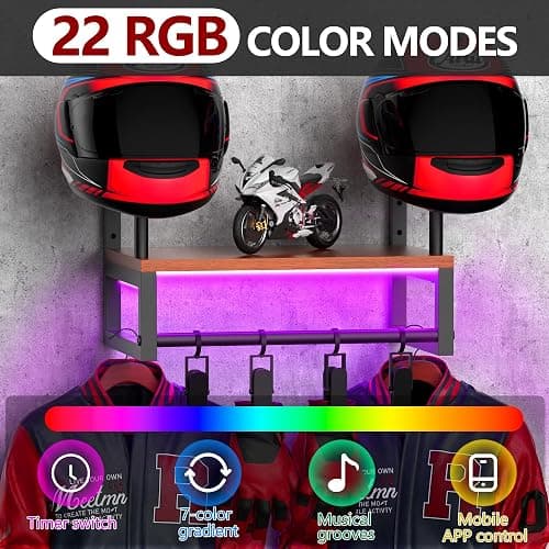 HDPRHGRD Helmet Rack Wall Mount, Motorcycle Helmet Holder, Motorcycle Accessories Display, Helmet Rack with RGB Lights Strip thumbnail 4