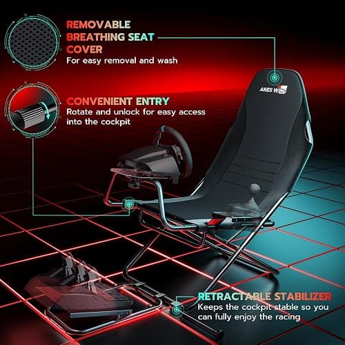 ARES WING Foldable Racing Simulator Cockpit, Racing Wheel Stand with Seat, Formula and GT Sim Driving Simulator Compatible with Fanatec, Thrustmaster, Logitech, Moza Games on PS5, PS4, Xbox and PC thumbnail 7
