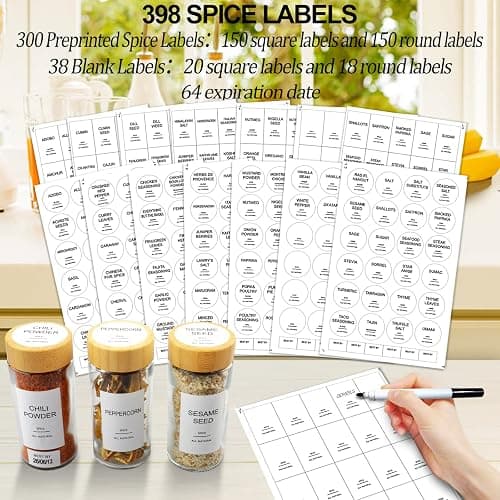 AISIPRIN Glass Spice Jars with 398 Labels-4oz 24 Pcs,Round Seasoning Jars with Bamboo Airtight Lids,Spice Container Set -Shaker Lids, Funnel,Brush and Marker Included thumbnail 4