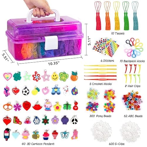 INSCRAFT 17500+ Rubber Loom Bands with 3 Layer Container, 28 Colors, 600 S-Clips, 352 Beads, 40 Cartoon Pendant, Bracelet Making Refill Kit for Kids thumbnail 2