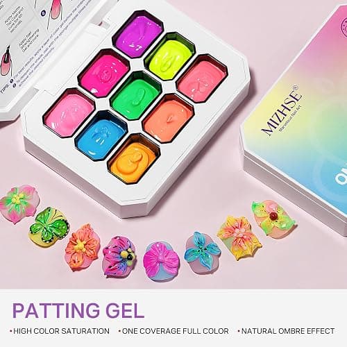 MIZHSE Patting Gel Polish Palette 9 Neon Colors Ombre,White 3D Sculpt Gel thumbnail 5