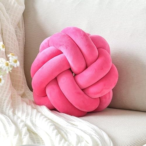 VBGYA Round Knot Plush Cushion, 11 Inch Decorative Throw Pillows for Bedroom, Sofa, Couch - Modern Designs in Hot Pink - Hot Pink - Large-11 Inch - Image 1