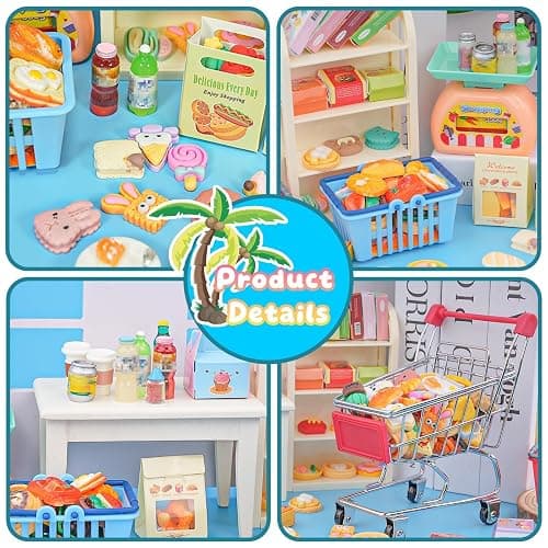 196Pcs Mini Shopping Cart Basket Trolley Grocery Game Model Miniature Drink Bottle Food Pizza with Box Supermarket Metal Handcart Toy Doll House Store Cosplay Pretend Kitchen Shelf Cash Register thumbnail 6