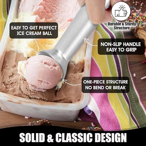 CUNSENR 7 inch Ice Cream Scoop - One-Piece Nonstick Aluminum Ice Cream Scooper - Professional Metal Ice Cream Spoon - Durable, Easy to Use & Clean - Lightweight Cookie Spoon - Scoop Ice Cream (Sliver) - Silver thumbnail 3