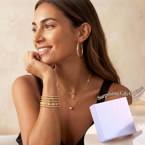 Tungary Gold Beaded Bracelets Set for Women, Non Tarnish 14K Gold Plated | 5Pcs Stackable Stretch Bracelet Stack Waterproof Dainty Pearl Cross Gold Beads Bracelet Jewelry Gift for Her thumbnail 4