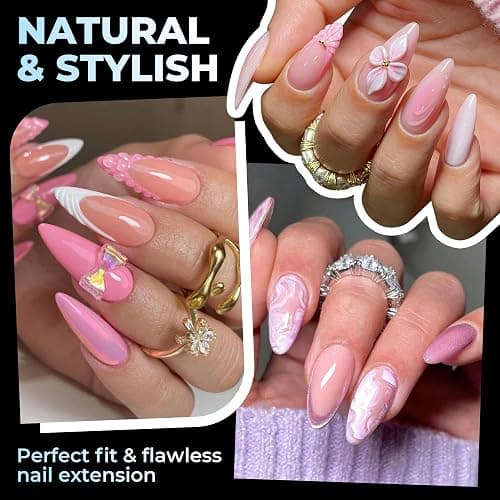 UNA GELLA Stiletto Gel Nail Tips Medium 15 Sizes 300PCS Pre-Etched Clear Acrylic Nail Tips Easy DIY Salon Stiletto Almond Press On Nails Snug Fit Full False Fake Tips Extensions Long-Lasting Hold thumbnail 2