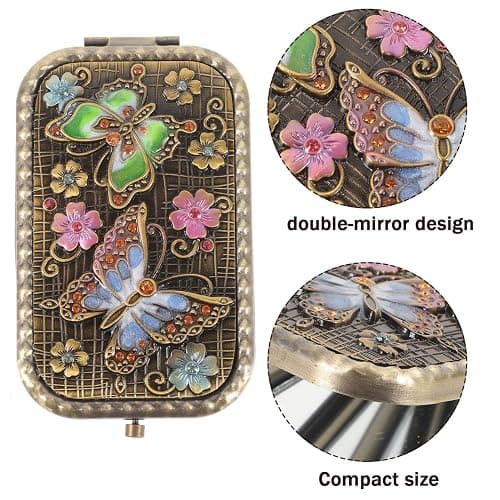 1pc Vintage Double-Sided Foldable Makeup Mirror Compact Portable Travel Cosmetic Mirror for Women High-Definition Present thumbnail 7