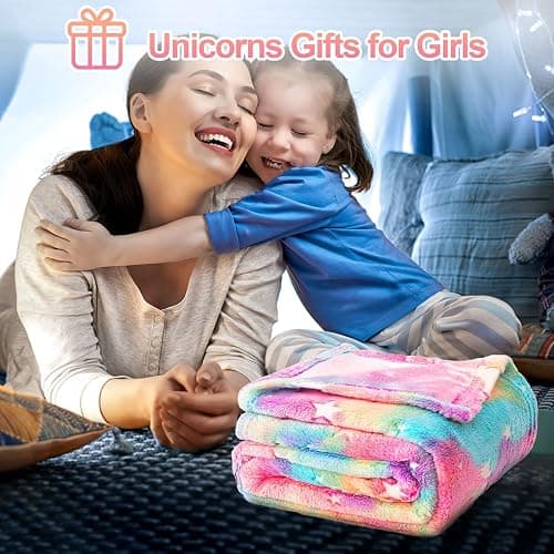 TEHALK Unicorn Glow in The Dark Blanket for Girls/Kids, 60% Polyester/40% Flannel, 40"x60", Pink, Cartoon Unicorn with Star thumbnail 6