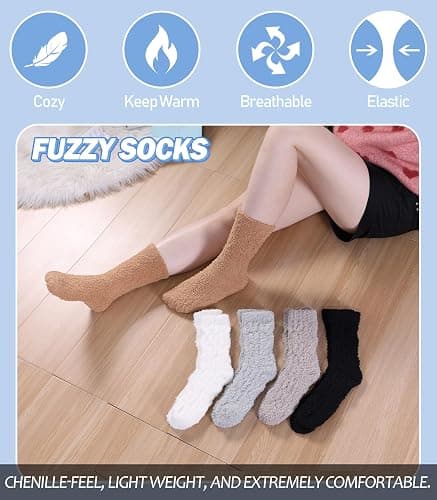 AOXION Fuzzy Socks for Women Fluffy Slipper Winter Warm Soft Cozy Microfiber Plush Home Sleeping Socks thumbnail 5