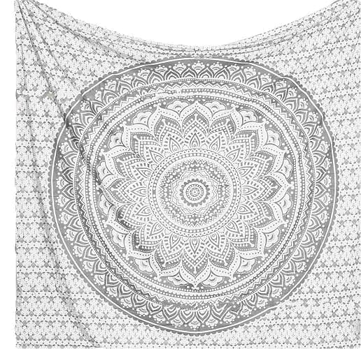 Popular Handicrafts Tapestry Wall Hanging Hippie Ombre Mandala Bohemian Hippy Metallic Shine Intricate Indian Tapestries Bedspread 54 x 82 Inches (140cm x 210cm) Silver thumbnail 7