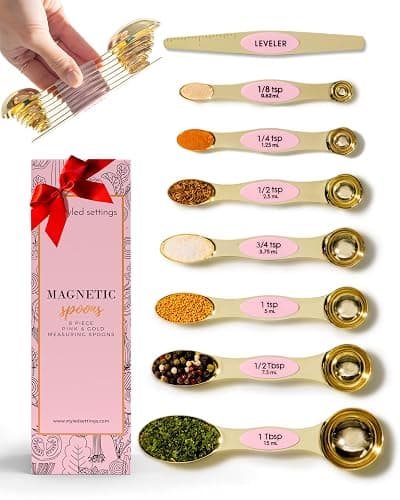 Pink Magnetic Measuring Spoons Set - 8-Piece Dual-Sided Stainless Steel Spoons, Stackable and Spice Jar Friendly – Stylish Pink Kitchen Accessories for Cooking and Baking - Image 1