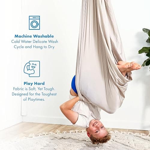 Harkla Sensory Swing for Kids & Adults - Holds 300lbs, Indoor Outdoor Sensory Swing for Hug Like Calming Effect - Double Layered Soft Fabric and Heavy Duty Hardware (Grey, 110" Swing) thumbnail 6