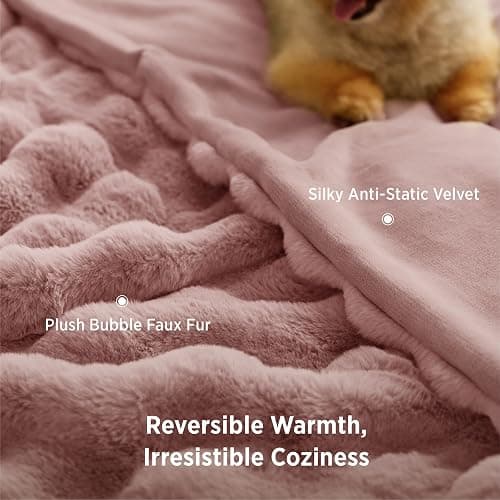 Bedsure Fluffy Bubble Faux Fur Twin Blanket, 60"x80", Dusty Rose | Soft, Fuzzy, Plush, Thick, Warm, Comfort, Couch, Bed, Sofa, Chair, Fleece, Cozy Gifts, Women, Men, Fall, Winter, Coloring thumbnail 5