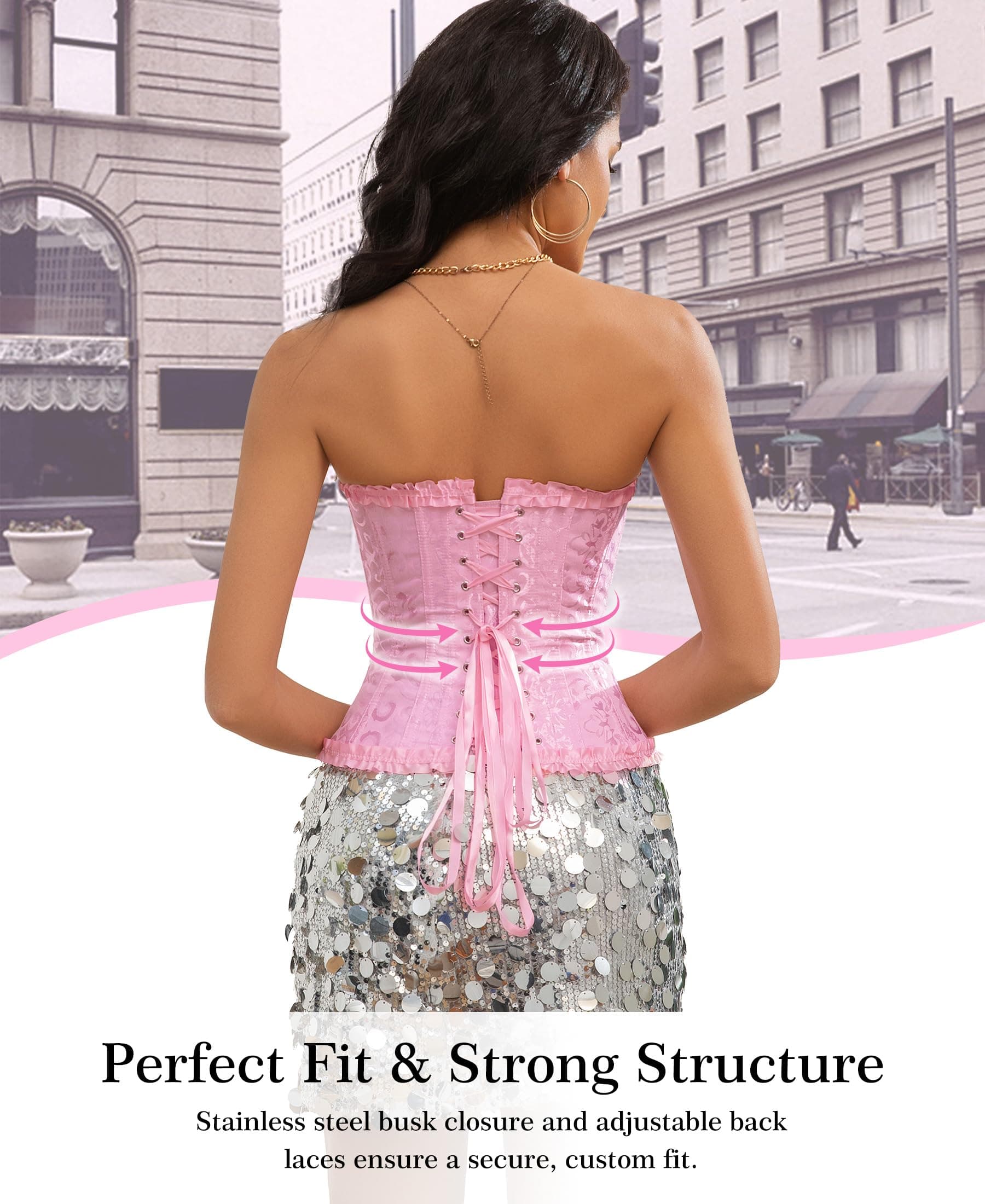 Bustier Women's Lace Up Corset Overbust Corset and Waist Tightener Shapewear Lingerie thumbnail 5
