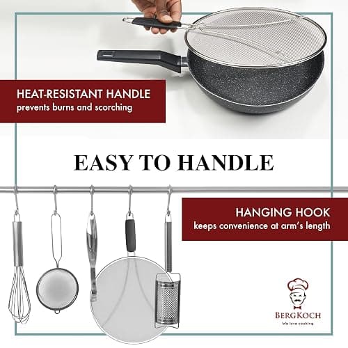 BergKoch Splatter Screen for Frying Pan - 13 Inch Stainless Steel Grease Splatter Guard - Cover Oil Splash when Sizzling Bacon, Cooking Fried Chicken or Popcorn thumbnail 7