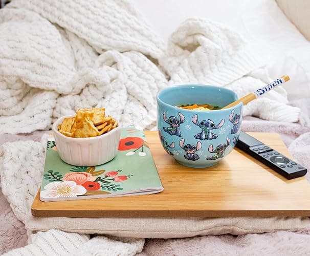 Disney Lilo & Stitch Japanese Ceramic Dinnerware Set | Includes 20-Ounce Ramen Noodle Bowl and Wooden Chopsticks thumbnail 7