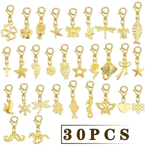 30 Pieces Golden Clip on Charm Pendants Mixed Styles Dangle Charms with Lobster Clasp Craft Supplies for DIY Earrings Jewelry Making Accessories thumbnail 2