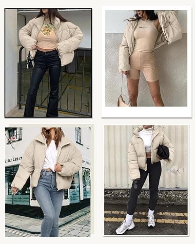 WHN Women Puffer Jacket Coat Winter Quilted Outerwear 2025 Trendy Long Sleeve Puffy Warm Casual Outfit thumbnail 2