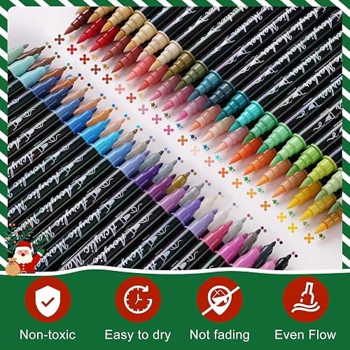 TOSHARE 80 Colors Acrylic Paint Markers, Waterproof Dual Tip Acrylic Paint Pens with Brush and Fine Tip, Markers Set for Paper, Rock, Wood, Canvas, Glass, Ceramic and DIY Crafts Making Art Supplies thumbnail 6