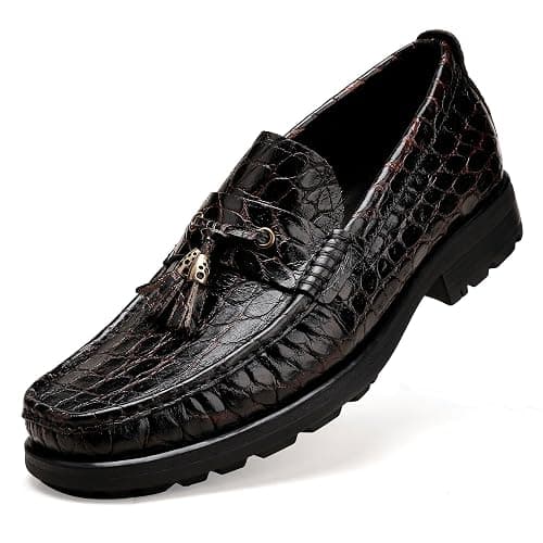 GOLDEN COXES FAMILY Premium Leather Tassel Loafer for Men, Classic Alligator Printed Thick Sole Dress Loafers Shoes for Mens - Image 1