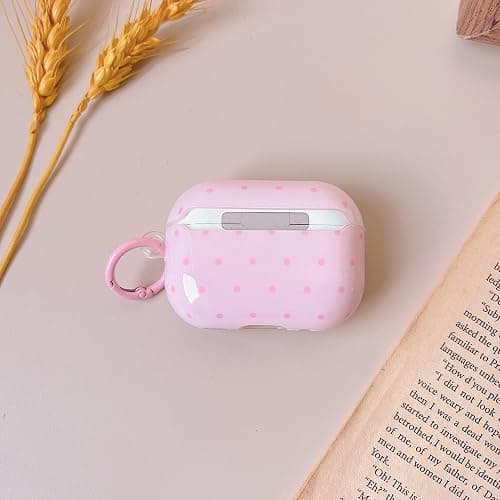 MINSCOSE for AirPods Pro 2nd/1st Generation Case,Cute Polka Dot Retro Aesthetic Design with Trendy Keychain Lock,Soft TPU Protective Shockproof Case with Cleaner Kit for Airpods Pro/Pro 2-Light Pink thumbnail 7