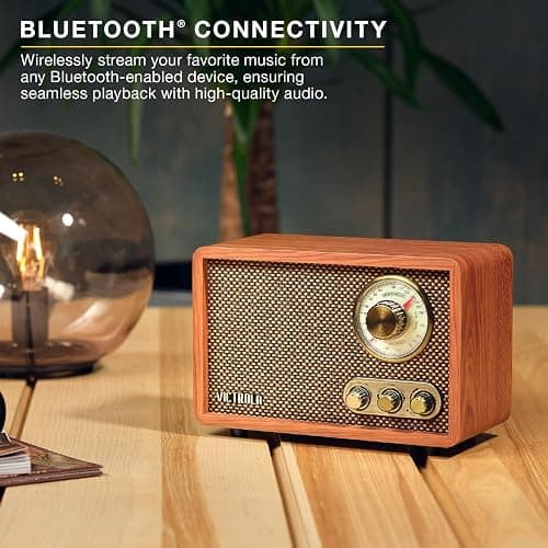 Victrola Willow – Retro Wood Bluetooth Radio with Built-in Speakers: Elegant & Vintage Design, Rotary AM/FM Tuning Dial, Bass & Treble Control, Wireless Streaming (Walnut) thumbnail 3