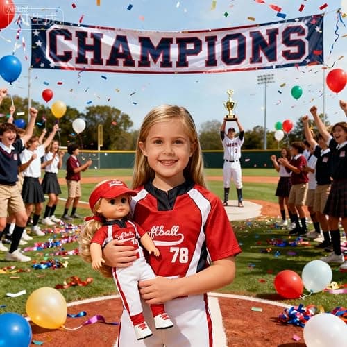 ARTST Softball Uniform Doll Outfit-American 18 inch Doll Clothes and Accessories Set Including Hat Red Baseball Clothing Bat Shoes Socks and Hairbow,Gifts for Girls&Boys(NO Doll) thumbnail 6